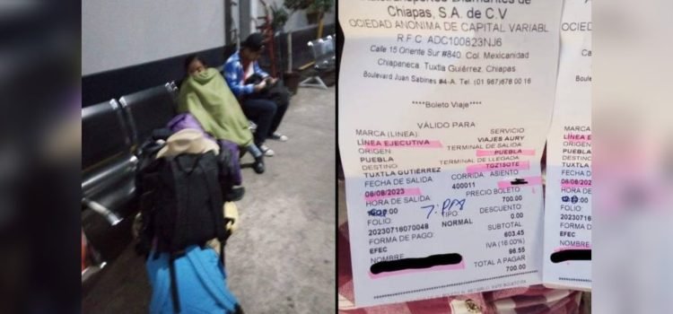 Olvidan a pasajeros que venían a Chiapas, quedaron varados en Puebla