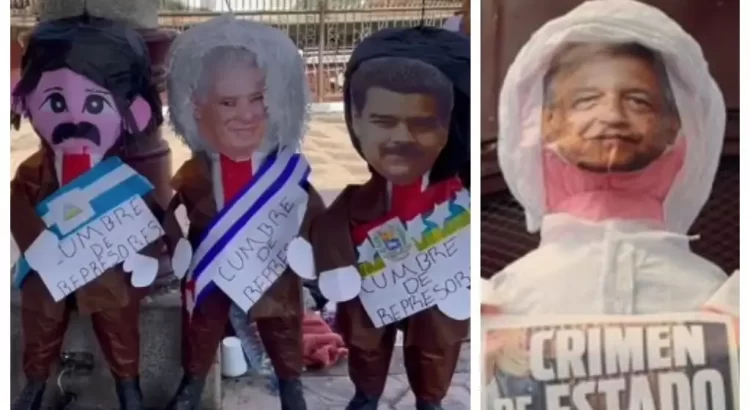 Queman piñatas de presidentes en protesta contra cumbre migratoria en Chiapas