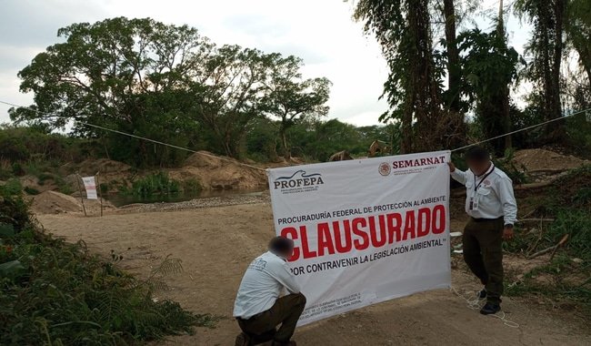 Profepa clausura extracción de material pétreo en río Suchiapa, Chiapas
